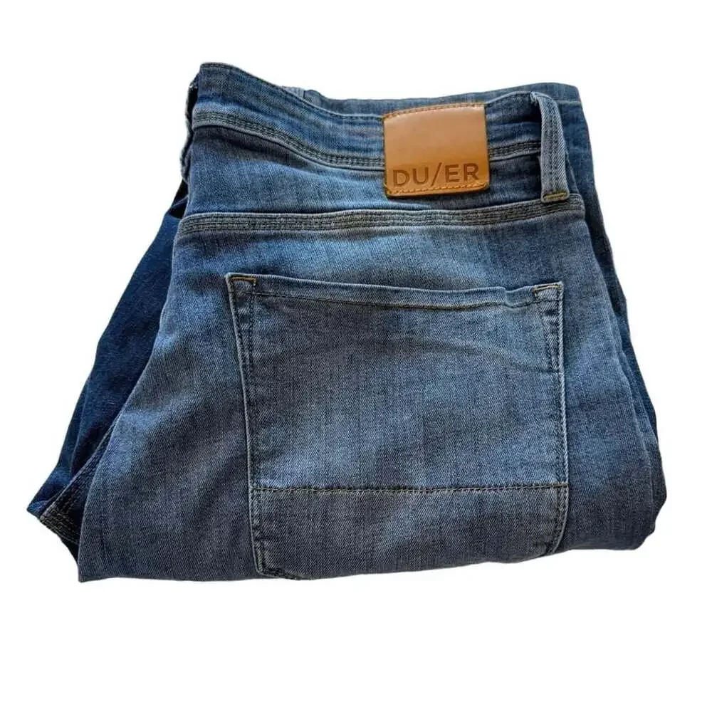 Du/Er Jeans Size 36x32 Blue Denim Stretch Straight Leg
